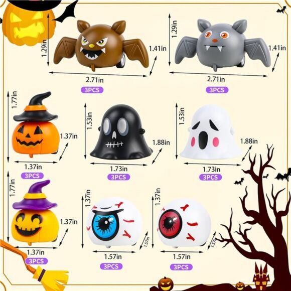 24Pcs Halloween Pull Back Cars,Assorted Mini Friction Powered Vehicle - Picture 2 of 8